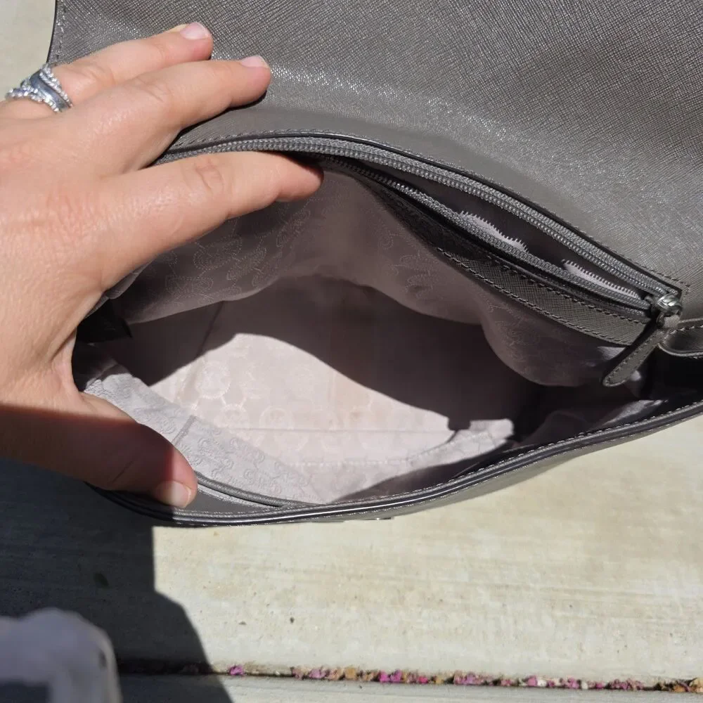 Michael Kors Ava Satchel Medium Gray Saffiano Leather Handbag Purse *Sample Bag*